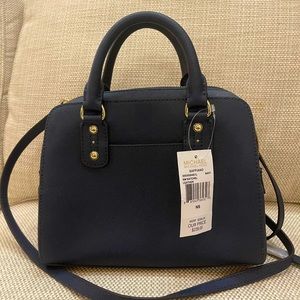New Michael Kors Saffiano Navy Small Leather Satchel MSRP $239